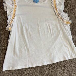 CeCe Yellow Short Sleeve Tee with Ruffled Trim